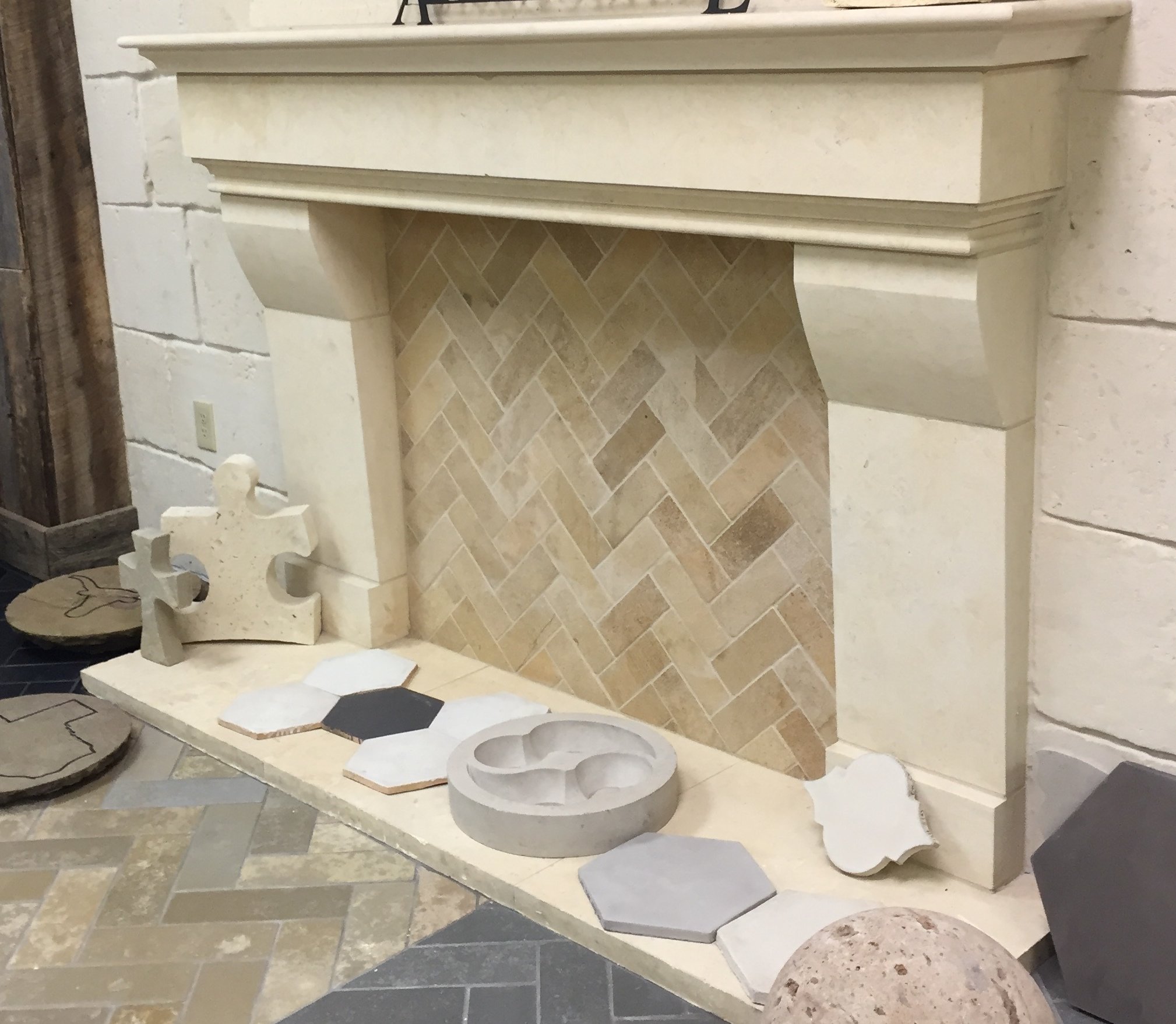 Limestone natural stone fireplace surround